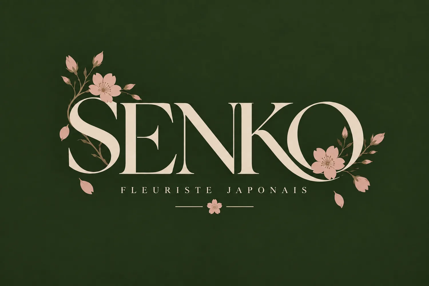 Logotype SENKO en crème sur fond vert profond