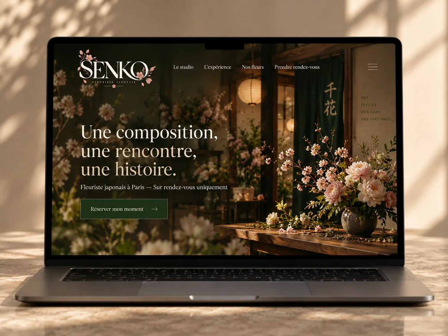 Page d’accueil du site SENKO sur un ordinateur portable